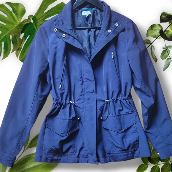 Crown & Ivy Navy Rain Jacket, sz Small - Picture 1 of 8